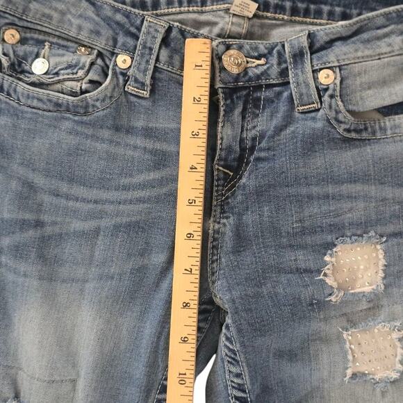 True Religion Nat Clr Crystal Pave Bootcut Horse Shoe  Flaps Back Pocket Size 29 - Picture 11 of 12